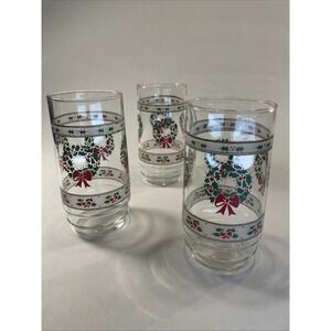 Vintage 1980's Indiana Glass Christmas Drinking Glasses Set 3